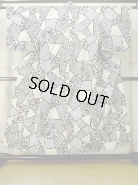 画像1: M0808Q  女性用 単衣  麻   アイボリー, 鉄線 【中古】 【USED】 【リサイクル】 ★★☆☆☆ (1)