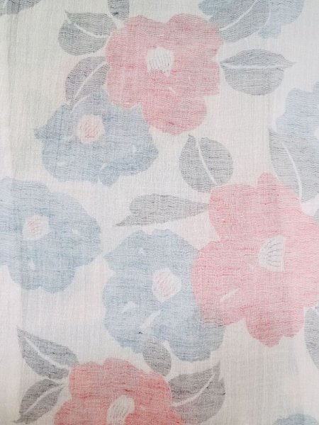 画像3: M0808T  女性用 小地谷縮  麻   白, 椿 【中古】 【USED】 【リサイクル】 ★★★☆☆ (3)