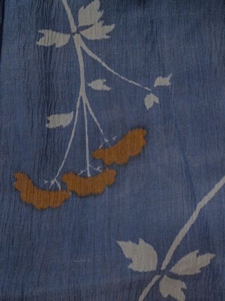 画像3: M0808W  女性用 小地谷縮 全体汚れ/染み 麻   紺, 花 【中古】 【USED】 【リサイクル】 ★☆☆☆☆ (3)