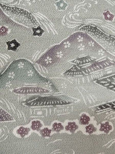 画像5: M0809C  女性用 単衣  シルク(正絹)   灰色, 桜 【中古】 【USED】 【リサイクル】 ★★★☆☆ (5)