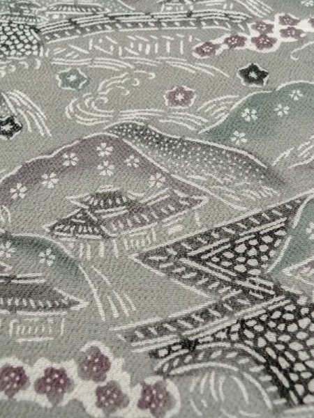 画像9: M0809C  女性用 単衣  シルク(正絹)   灰色, 桜 【中古】 【USED】 【リサイクル】 ★★★☆☆ (9)