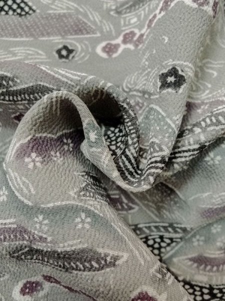 画像11: M0809C  女性用 単衣  シルク(正絹)   灰色, 桜 【中古】 【USED】 【リサイクル】 ★★★☆☆ (11)