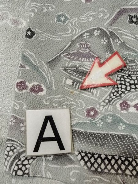 画像14: M0809C  女性用 単衣  シルク(正絹)   灰色, 桜 【中古】 【USED】 【リサイクル】 ★★★☆☆ (14)