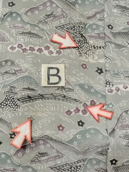 画像15: M0809C  女性用 単衣  シルク(正絹)   灰色, 桜 【中古】 【USED】 【リサイクル】 ★★★☆☆ (15)