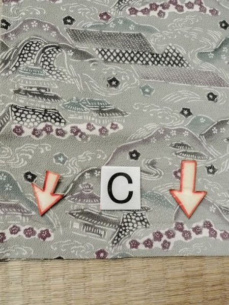 画像16: M0809C  女性用 単衣  シルク(正絹)   灰色, 桜 【中古】 【USED】 【リサイクル】 ★★★☆☆ (16)