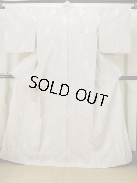 画像1: M0818M  女性用 単衣  シルク（正絹）  灰色がかった 赤色, 花菱 【中古】 【USED】 【リサイクル】 ★★☆☆☆ (1)