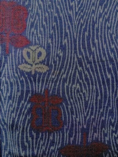 画像4: M0818O  女性用 単衣 遠州椿柄 シルク(正絹)   紺, 花 【中古】 【USED】 【リサイクル】 ★★☆☆☆ (4)