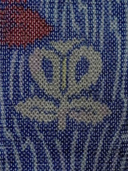 画像6: M0818O  女性用 単衣 遠州椿柄 シルク(正絹)   紺, 花 【中古】 【USED】 【リサイクル】 ★★☆☆☆ (6)