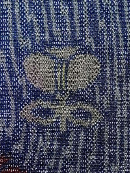 画像7: M0818O  女性用 単衣 遠州椿柄 シルク(正絹)   紺, 花 【中古】 【USED】 【リサイクル】 ★★☆☆☆ (7)