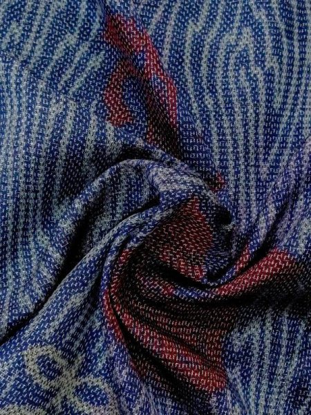 画像11: M0818O  女性用 単衣 遠州椿柄 シルク(正絹)   紺, 花 【中古】 【USED】 【リサイクル】 ★★☆☆☆ (11)