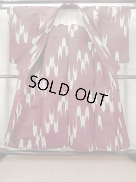 画像2: M0818U  女性用 単衣  シルク(正絹)   えんじ, 縞 【中古】 【USED】 【リサイクル】 ★☆☆☆☆ (2)