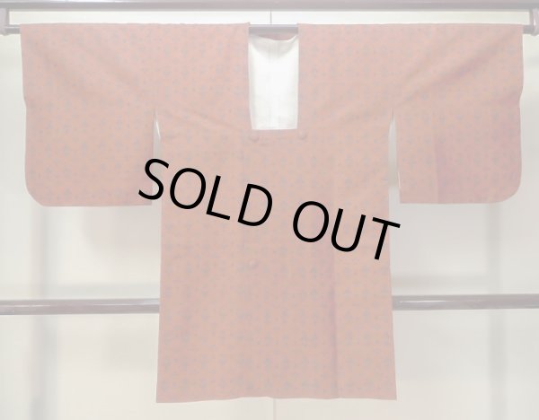 画像1: M0829C  女性用 道行  シルク（正絹）   朱赤, 抽象的模様 【中古】 【USED】 【リサイクル】 ★★☆☆☆ (1)