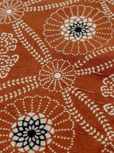 画像7: M0829F  女性用 道行  シルク(正絹)  深い 朱赤, 花 【中古】 【USED】 【リサイクル】 ★★☆☆☆ (7)