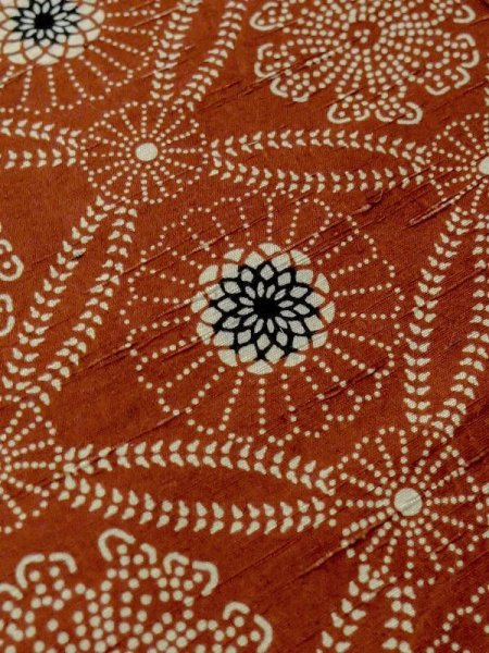 画像8: M0829F  女性用 道行  シルク(正絹)  深い 朱赤, 花 【中古】 【USED】 【リサイクル】 ★★☆☆☆ (8)