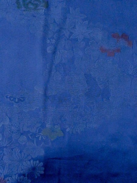 画像4: M0829H  女性用 道行  シルク（正絹）  鮮やか 青, ぼたん 【中古】 【USED】 【リサイクル】 ★★☆☆☆ (4)