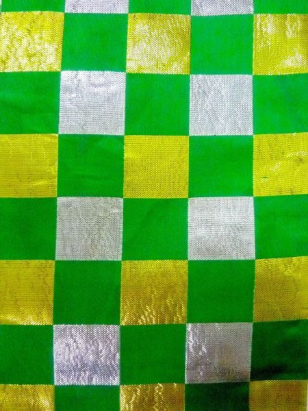 画像2: M0901T 半幅帯 女性用着物 シルク(正絹)  光沢のある 緑色 チェック柄 【中古】 【USED】 【リサイクル】 ★★☆☆☆ (2)