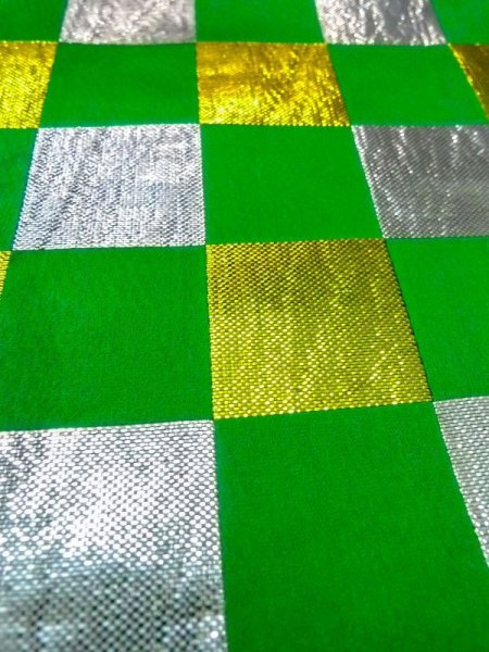 画像7: M0901T 半幅帯 女性用着物 シルク(正絹)  光沢のある 緑色 チェック柄 【中古】 【USED】 【リサイクル】 ★★☆☆☆ (7)