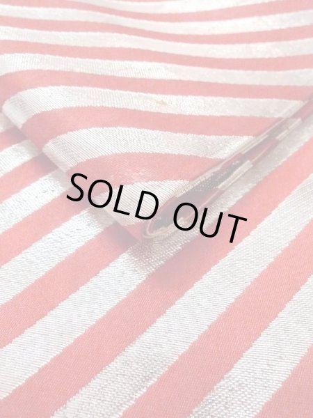 画像7: M0901U 半幅帯 女性用着物 シルク（正絹）  光沢のある 赤色 縞 【中古】 【USED】 【リサイクル】 ★★☆☆☆ (7)