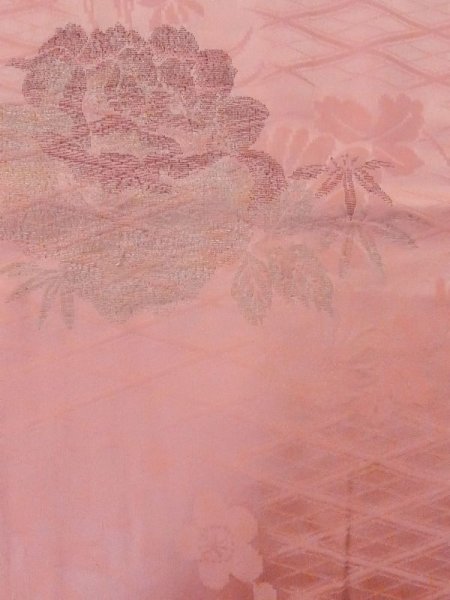 画像4: M0907I  女性用 羽織 地紋:笹、菱柄 シルク(正絹)   桃色, 桐 【中古】 【USED】 【リサイクル】 ★★☆☆☆ (4)