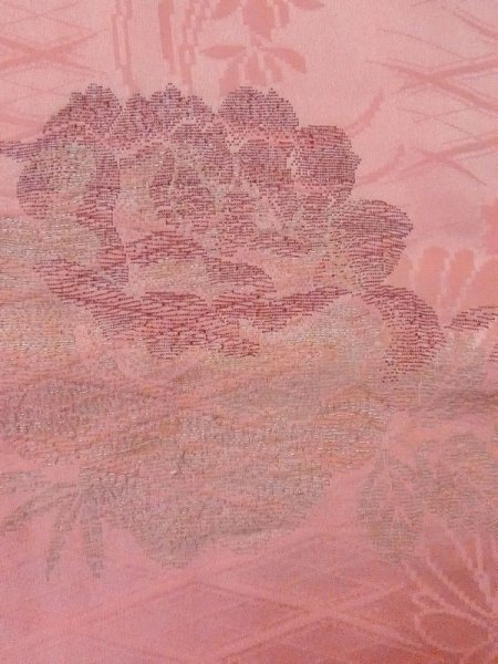 画像5: M0907I  女性用 羽織 地紋:笹、菱柄 シルク(正絹)   桃色, 桐 【中古】 【USED】 【リサイクル】 ★★☆☆☆ (5)