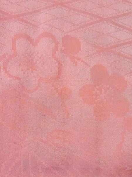 画像6: M0907I  女性用 羽織 地紋:笹、菱柄 シルク(正絹)   桃色, 桐 【中古】 【USED】 【リサイクル】 ★★☆☆☆ (6)