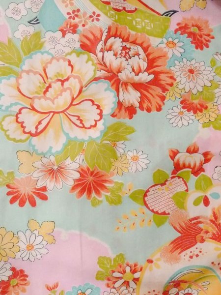 画像13: M0907L  女性用 羽織 撫子柄 シルク(正絹)  深い 赤色, ぼたん 【中古】 【USED】 【リサイクル】 ★★☆☆☆ (13)