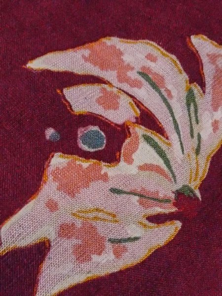 画像8: M0907R  女性用 羽織 使用感あり。 シルク(正絹)  深い 赤色, 花 【中古】 【USED】 【リサイクル】 ★☆☆☆☆ (8)