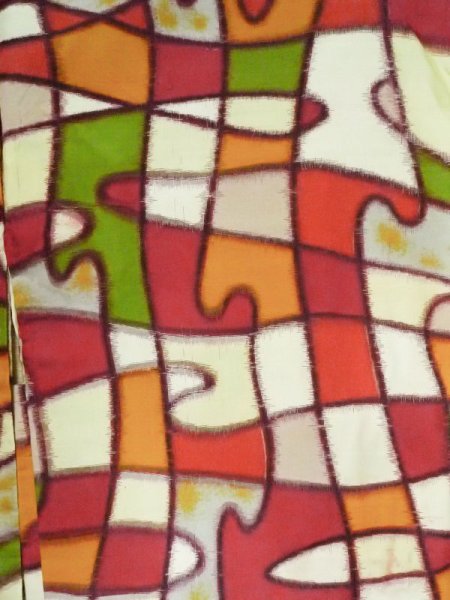 画像3: M0907W  女性用 羽織  シルク(正絹)  鮮やか マルチカラー, 抽象的模様 【中古】 【USED】 【リサイクル】 ★★☆☆☆ (3)