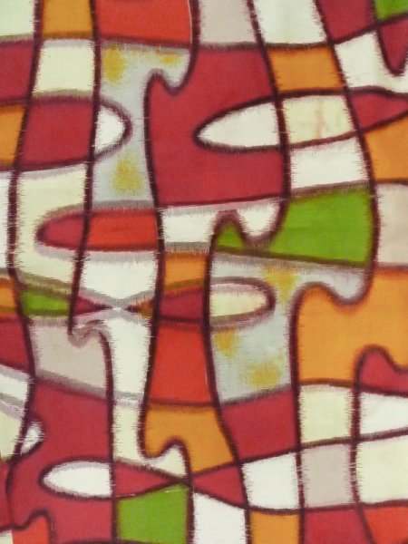 画像4: M0907W  女性用 羽織  シルク(正絹)  鮮やか マルチカラー, 抽象的模様 【中古】 【USED】 【リサイクル】 ★★☆☆☆ (4)