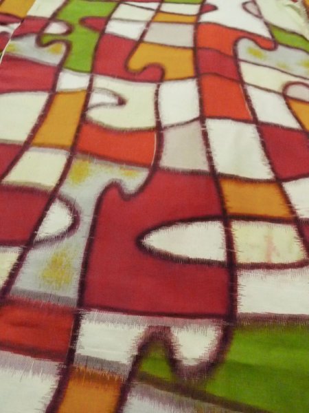 画像9: M0907W  女性用 羽織  シルク(正絹)  鮮やか マルチカラー, 抽象的模様 【中古】 【USED】 【リサイクル】 ★★☆☆☆ (9)