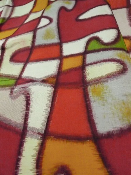 画像11: M0907W  女性用 羽織  シルク(正絹)  鮮やか マルチカラー, 抽象的模様 【中古】 【USED】 【リサイクル】 ★★☆☆☆ (11)