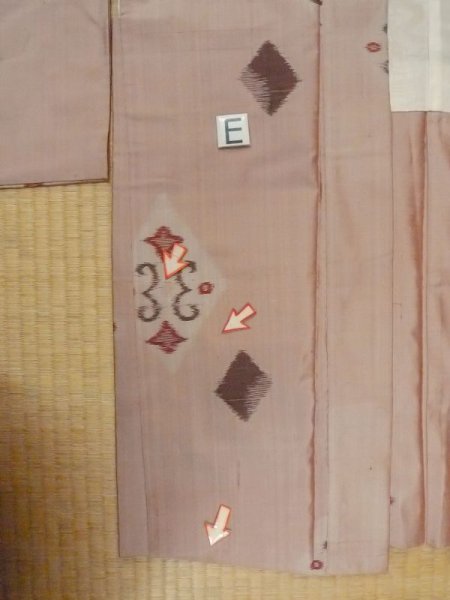 画像19: M0908B  女性用 羽織  シルク(正絹)  淡い 桃色, 菱 茶色み【中古】 【USED】 【リサイクル】 ★★☆☆☆ (19)