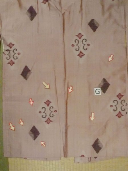 画像21: M0908B  女性用 羽織  シルク(正絹)  淡い 桃色, 菱 茶色み【中古】 【USED】 【リサイクル】 ★★☆☆☆ (21)