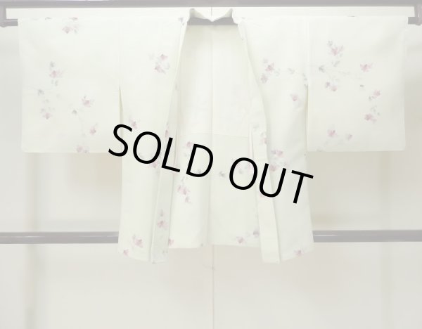 画像1: M0908C  女性用 羽織  化繊  淡い 黄緑色, 花 【中古】 【USED】 【リサイクル】 ★★☆☆☆ (1)