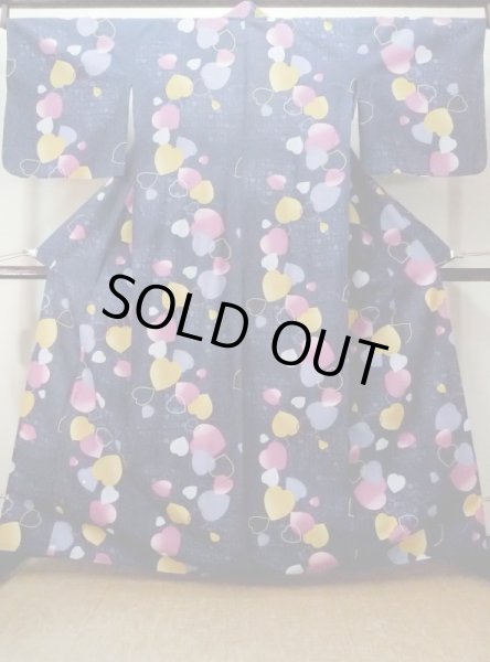 画像1: M0914D  女性用 浴衣（海外製） ハート、キティちゃん柄 綿   紺,  【中古】 【USED】 【リサイクル】 ★★☆☆☆ (1)