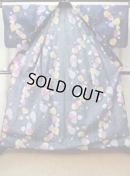画像2: M0914D  女性用 浴衣（海外製） ハート、キティちゃん柄 綿   紺,  【中古】 【USED】 【リサイクル】 ★★☆☆☆ (2)