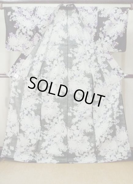 画像2: M0914I  女性用 浴衣（海外製） 撫子柄 綿   黒, 菊 【中古】 【USED】 【リサイクル】 ★★★★☆ (2)