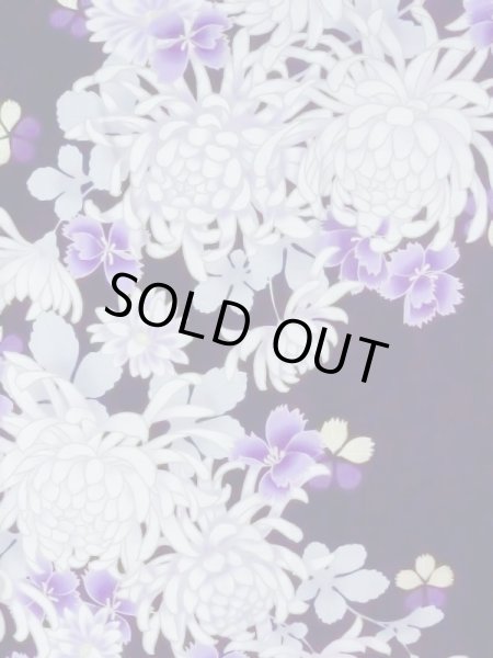 画像3: M0914I  女性用 浴衣（海外製） 撫子柄 綿   黒, 菊 【中古】 【USED】 【リサイクル】 ★★★★☆ (3)