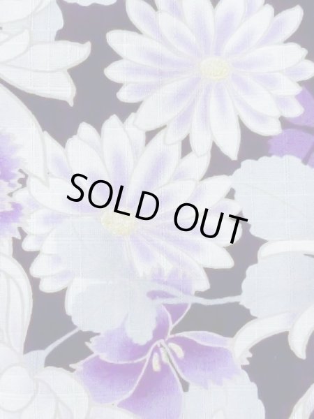 画像7: M0914I  女性用 浴衣（海外製） 撫子柄 綿   黒, 菊 【中古】 【USED】 【リサイクル】 ★★★★☆ (7)