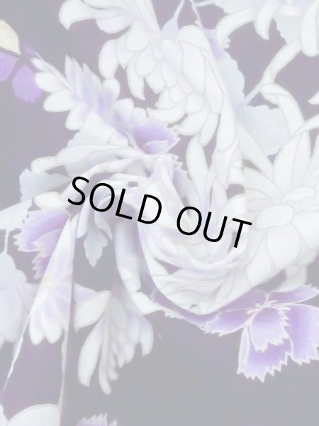 画像11: M0914I  女性用 浴衣（海外製） 撫子柄 綿   黒, 菊 【中古】 【USED】 【リサイクル】 ★★★★☆ (11)