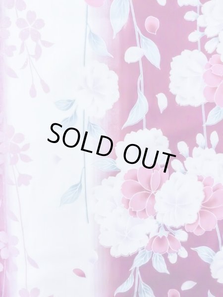 画像4: M0914J  女性用 浴衣(海外製)  綿  鮮やか 桃色, 花 【中古】 【USED】 【リサイクル】 ★★★☆☆ (4)