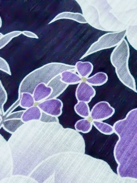 画像8: M0914K  女性用 浴衣（海外製）  綿  深い 紺, バラ 【中古】 【USED】 【リサイクル】 ★★☆☆☆ (8)