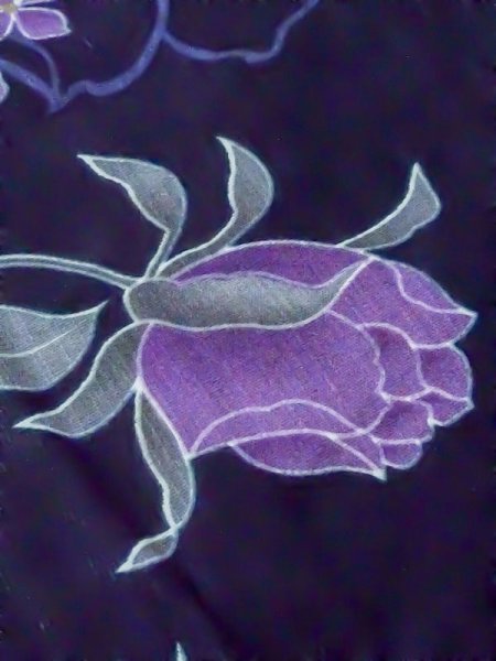 画像9: M0914K  女性用 浴衣（海外製）  綿  深い 紺, バラ 【中古】 【USED】 【リサイクル】 ★★☆☆☆ (9)