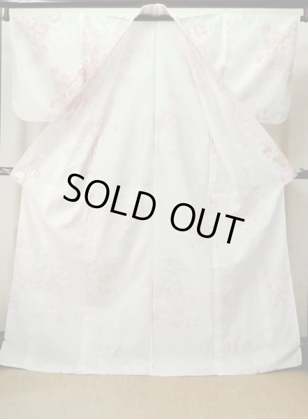 画像2: M0914O  女性用 浴衣（海外製）  綿麻 淡い 薄い 珊瑚色, 花 【中古】 【USED】 【リサイクル】 ★★★★☆ (2)