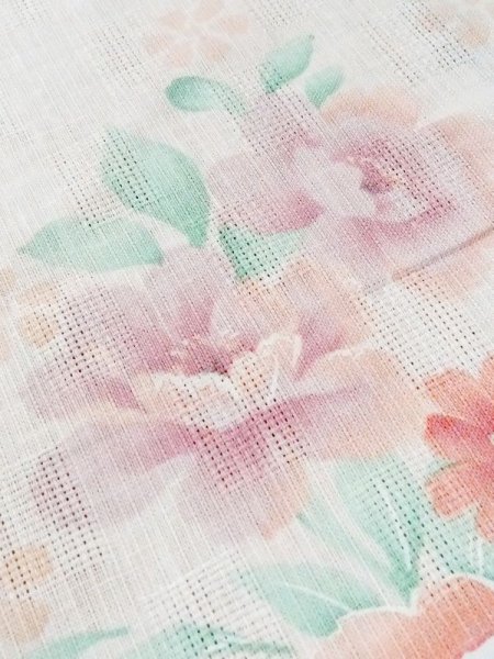 画像9: M0914O  女性用 浴衣（海外製）  綿麻 淡い 薄い 珊瑚色, 花 【中古】 【USED】 【リサイクル】 ★★★★☆ (9)