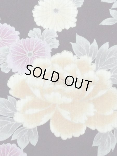 画像5: M0914Q  女性用 浴衣(海外製)  綿   黒, ぼたん 【中古】 【USED】 【リサイクル】 ★★★★☆ (5)