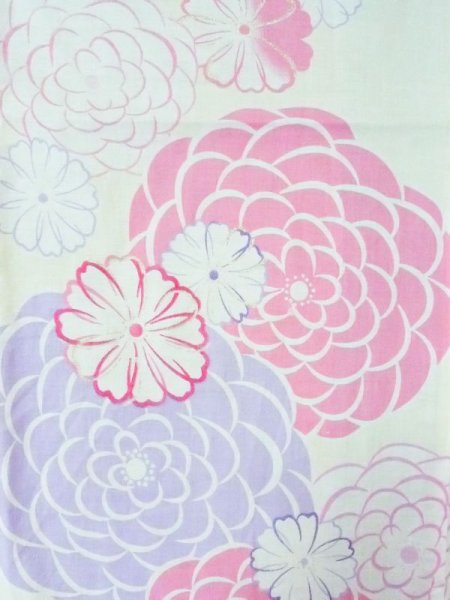 画像3: M0914S  女性用 浴衣(海外製)  綿   アイボリー, 花 【中古】 【USED】 【リサイクル】 ★★★☆☆ (3)