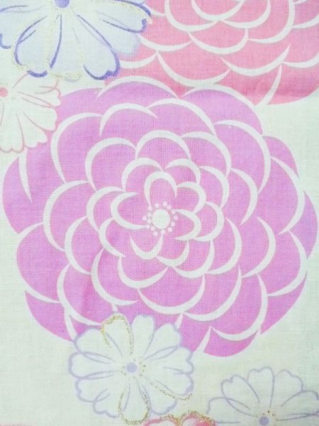 画像5: M0914S  女性用 浴衣(海外製)  綿   アイボリー, 花 【中古】 【USED】 【リサイクル】 ★★★☆☆ (5)