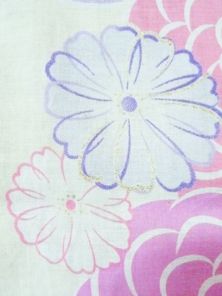 画像7: M0914S  女性用 浴衣(海外製)  綿   アイボリー, 花 【中古】 【USED】 【リサイクル】 ★★★☆☆ (7)