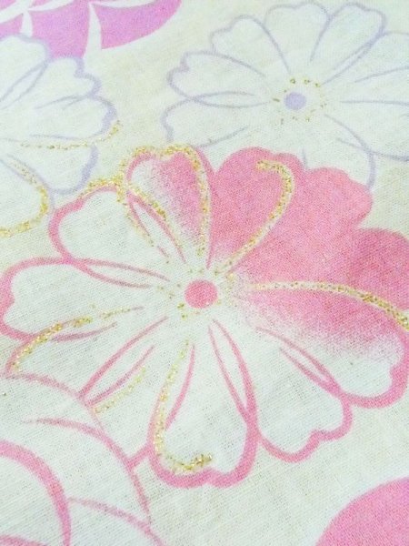 画像8: M0914S  女性用 浴衣(海外製)  綿   アイボリー, 花 【中古】 【USED】 【リサイクル】 ★★★☆☆ (8)